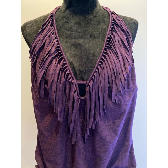 Mossimo Women's Swimsuit Fringe Neckline Halter Size Large One Piece Purple - Picture 2 of 8
